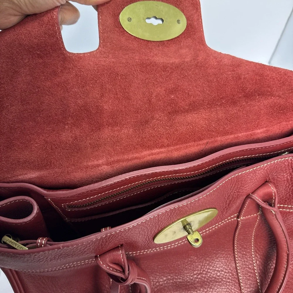 MULBERRY Bayswater Red Leather Tote Bag Turn Lock Handbag Vintage